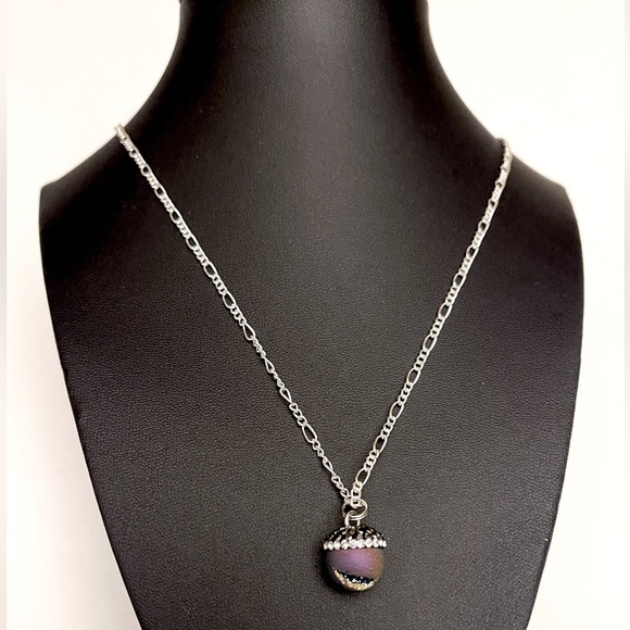 Peacock Druzy Agate Round Bead Pendant - Picture 3 of 5